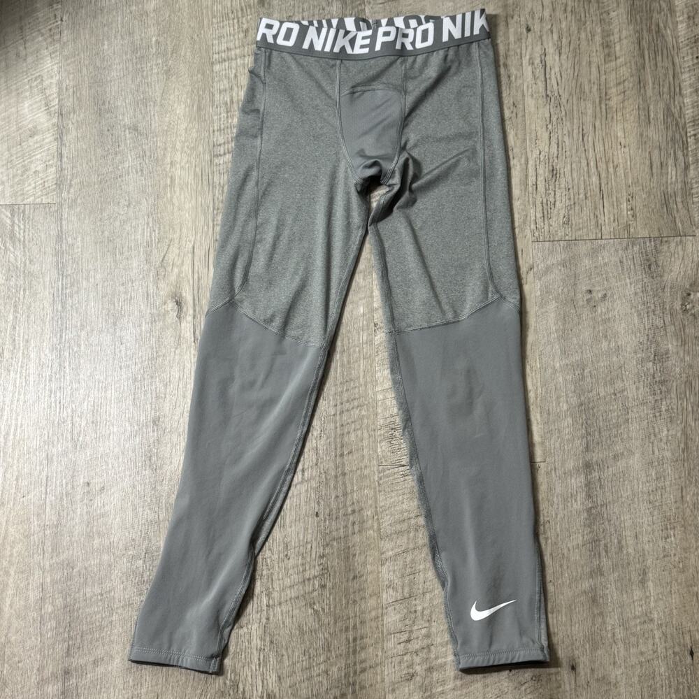 NIKE Pro Dri Fit Compression Tight Leggings Pants Base Layer Gray Boys Large